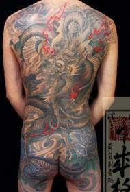 Buong back Asian tema dragon black grey tattoo pattern