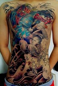 Egyedi teljes hátsó japán harcos harci tetoválásmintázat
