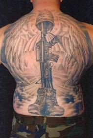 Terug geweldig militair gedenkteken en vleugels tattoo patroon