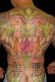 Potpuno leđa azijski zeleni zmaj i kineski uzorak tetovaža