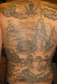 Patró de tatuatge a l'esquena completa del tema pirata