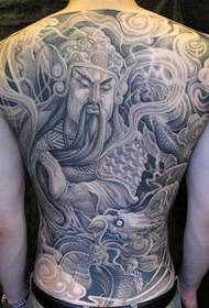 Tatuaggio con schiena piena Guan Gong e drago