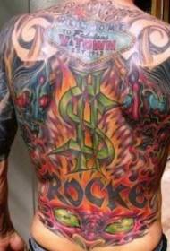 Modello del tatuaggio del segno dei soldi di tema del casinò di colore posteriore