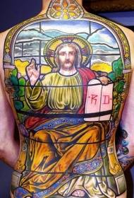 Buong likod na kulay na sermon ng larawan ng Jesus na sermon ng tattoo