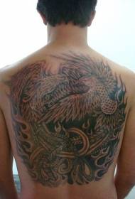 Male full back flame with phoenix tattoo pattern