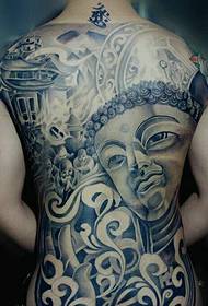 Diseño de tatuaje de estatua de Buda de espalda completa