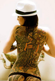 Повна спина татуювання гейші татуювання