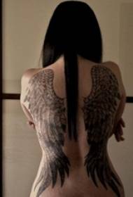 Школярка повна спина чорна сіра лінія особи крила татуювання фотографії