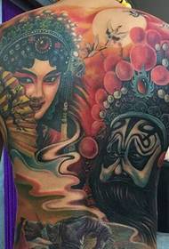 Full-back color flower tattoo with old tradition