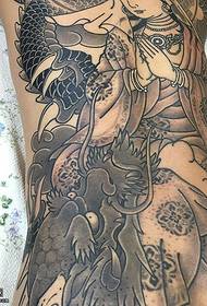 Modello di tatuaggio del drago Guanyin a schiena piena