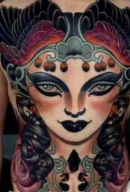 Yakazara kumashure ruvara rwevakadzi fosi uye mapapiro tattoo maitiro