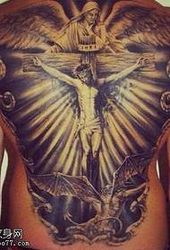 Koko selkä Jeesuksen neitsyt siipien tatuointikuvio