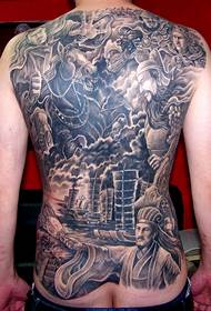 ຮູບແບບ tattoo ຝາໄຟສີແດງສາມປະເທດເຕັມຮູບແບບ