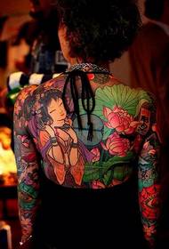 Modello tatuaggio loto geisha a schiena piena