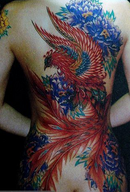 Красива дівчина, повний фенікс півонія татуювання робота фотографії Daquan