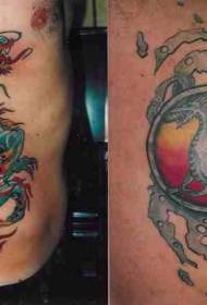 Uzorak tetovaže kineskog zmaja u boji bočnog rebra