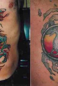 Modello di tatuaggio drago cinese colorato a coste laterali