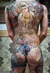 Guanyin op die hele rug op 'n wit draak tatoeëringpatroon