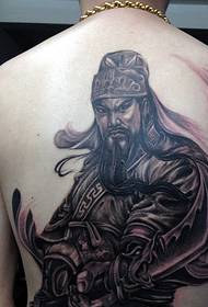 Imagini frumoase de tatuaj Guan Gong, negru și alb, cu spatele complet spart