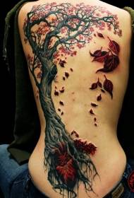 Volver maravilloso patrón de tatuaje de corazón de hoja de árbol grande negro y rojo