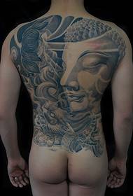 Pilna muguras Budas galvas un pūķa tetovējums