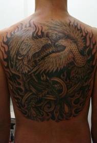 Tilbake Phoenix og magisk fugl svartgrå tatoveringsmønster