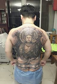Burly man full back Buddha tattoo pattern