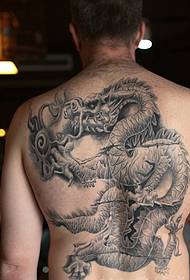 Full back black and white evil dragon tattoo pattern powerful and confident