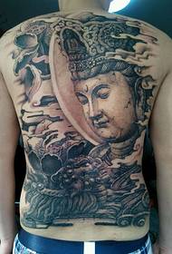 Buong likod ng ulo ng Buddha at Tang lion tattoo