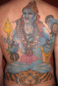 वाघाच्या टॅटूच्या नमुन्यांसह बॅक निळ्या भारतीय मूर्ती