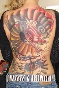 Full back colored Asian dragon tattoo pattern