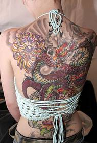 Patrón de tatuaje de dragón pintado de espalda completa de belleza