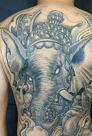 Personalized full back black gray elephant god tattoo pattern