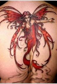 Όμορφη μοτίβα τατουάζ κόκκινο elf στο πίσω μέρος