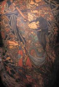 Samurai giapponese di culore pienu di mudellu di tatuaggi