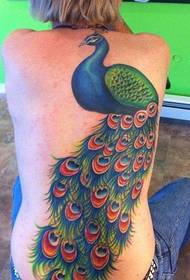 Žena puna leđa paunova boja tetovaža