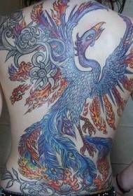 Teljes hátsó kék főnix tetoválás minta