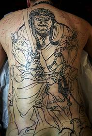 Full-back black and white totem tattoo pattern