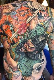 Full-back painted clock, ghost, tattoo