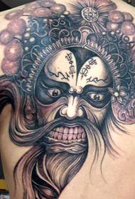 Cool full back Beijing opera mask portrait tattoo pattern