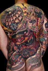 Назад японски зъл демон на черешово цвете татуировка модел