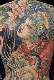 Indietro modello di tatuaggio geisha in stile giapponese