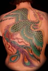 Modello tatuaggio colorato schiena piena fenice