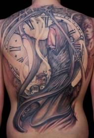Back death and clock fantasma tattoo pattern