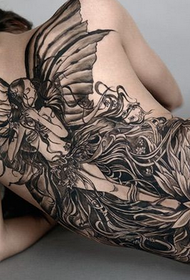 Kecantikan pola punggung penuh kupu-kupu elf tattoo