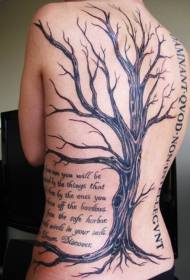 Hátsó fa angol betűkkel fekete szürke tetoválás mintával