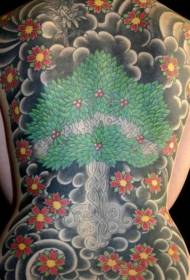 Corak tato warna pokok ceri Jepun yang panjang