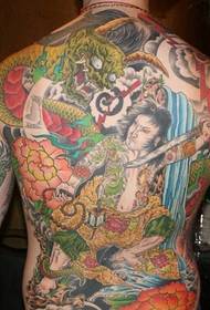 Классический цветной японский узор с татуировкой на спине
