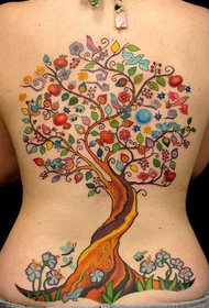 Dievča späť osobnostné tetovanie cukroví strom