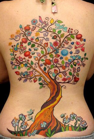 Tatuaggio di albero di caramelle colorate di personalità schiena ragazza